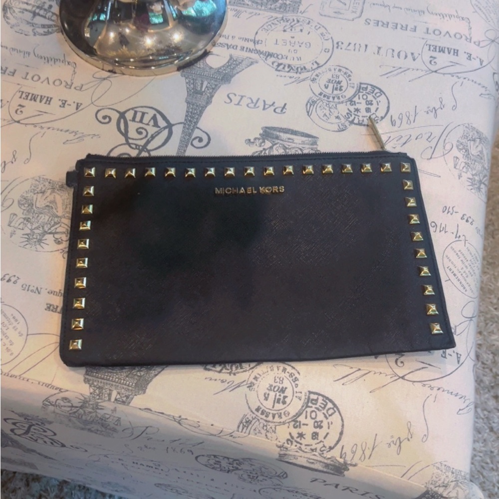 Michael Kors Black and Gold Zippered Pouch